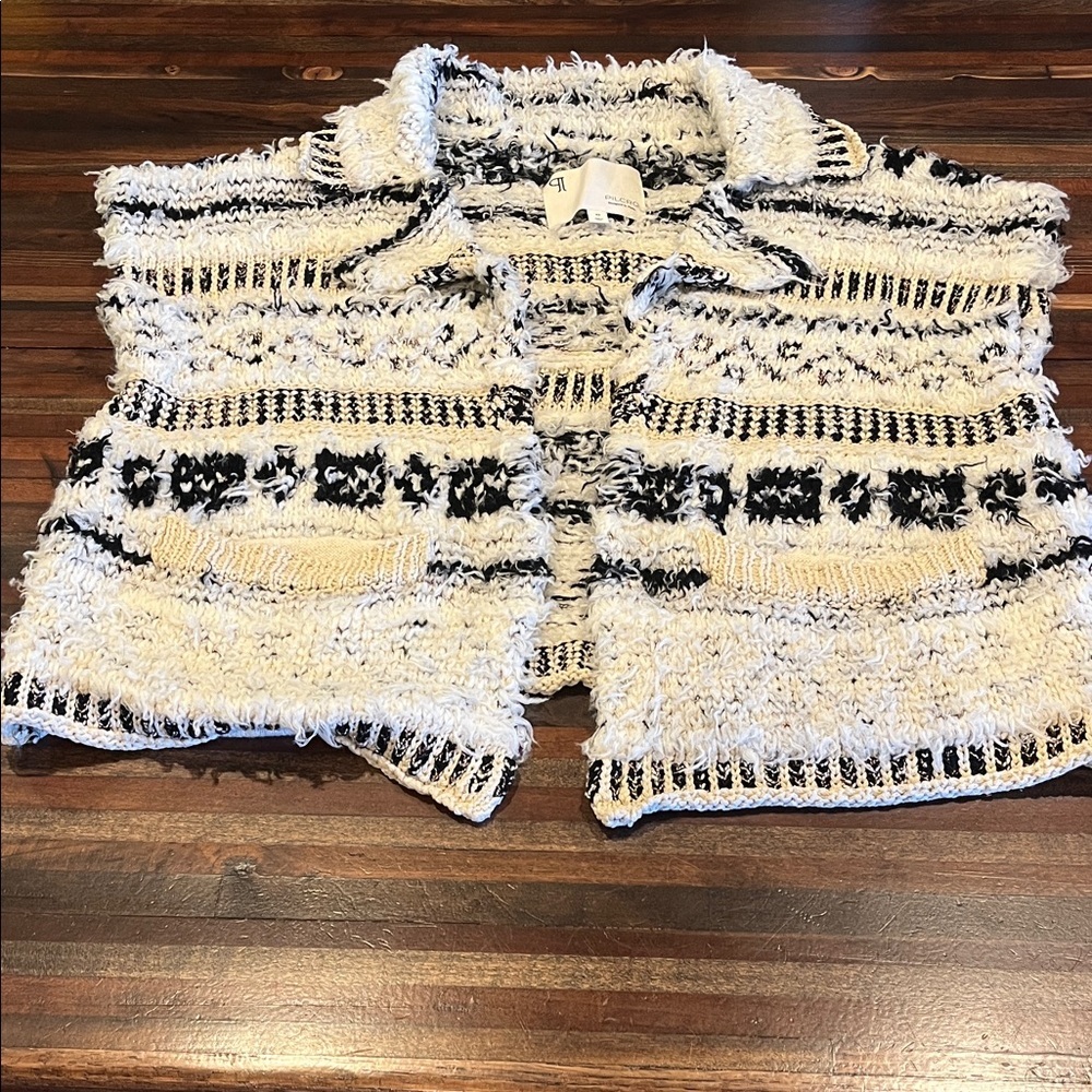Anthropologie Pilcro Black and Cream Shag Sweater Cardigan